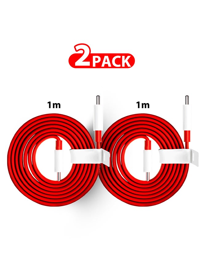 OnePlus 2 Pack Original Type C Warp Charging Cable Quick Charge PD Type C To Type C Dash Charging Cable 1M Red - Image 1