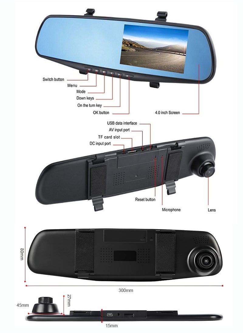 1080P HD Smart DVR Rearview Mirror Dash Cam with Front and Rear Dual Cameras, 170° Wide Angle Backup Cameras, Car Video Recorder Vehicle Blackbox with Night Vision, Motion Detection, Gravity-Sensor, Anti-Glare, 4.3" LCD Screen, Waterproof Rear Camera, Automatic Loop Recording, Reverse Parking Assistance Easy Installation, Supports up to 32GB TF Card