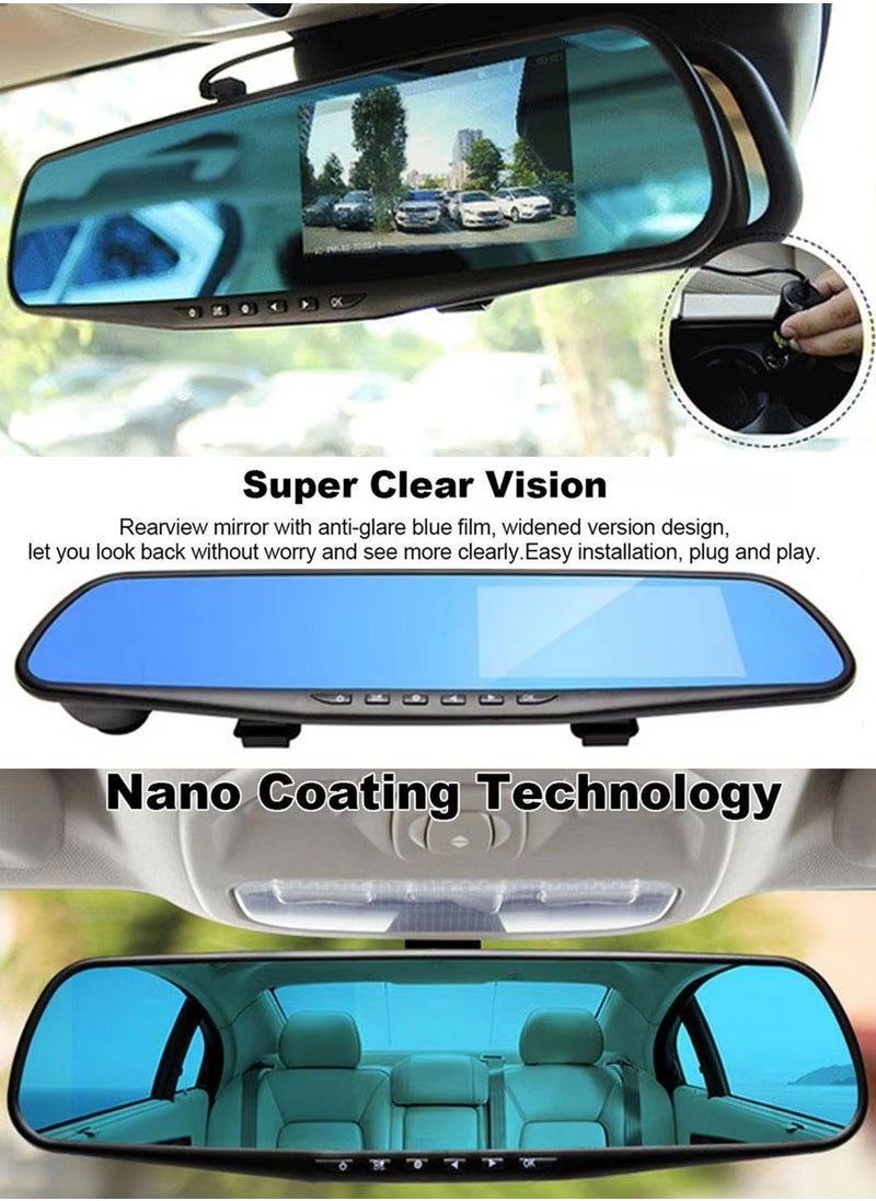 1080P HD Smart DVR Rearview Mirror Dash Cam with Front and Rear Dual Cameras, 170° Wide Angle Backup Cameras, Car Video Recorder Vehicle Blackbox with Night Vision, Motion Detection, Gravity-Sensor, Anti-Glare, 4.3" LCD Screen, Waterproof Rear Camera, Automatic Loop Recording, Reverse Parking Assistance Easy Installation, Supports up to 32GB TF Card