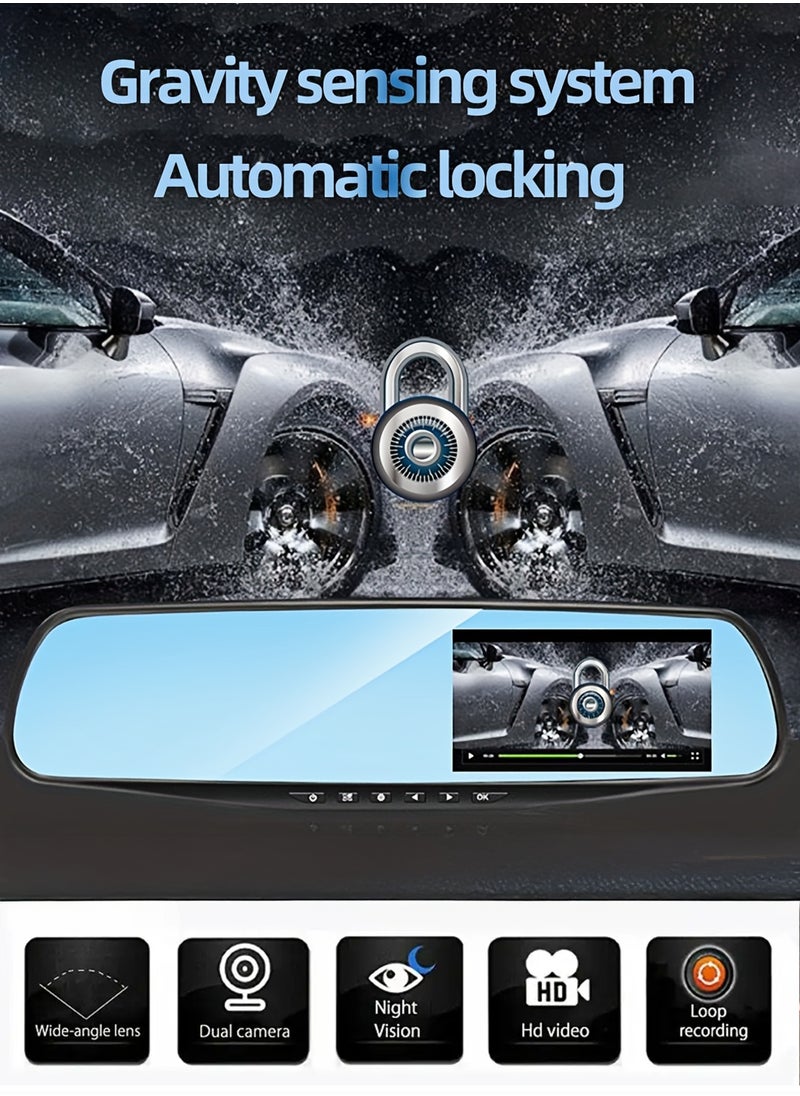 1080P HD Smart DVR Rearview Mirror Dash Cam with Front and Rear Dual Cameras, 170° Wide Angle Backup Cameras, Car Video Recorder Vehicle Blackbox with Night Vision, Motion Detection, Gravity-Sensor, Anti-Glare, 4.3" LCD Screen, Waterproof Rear Camera, Automatic Loop Recording, Reverse Parking Assistance Easy Installation, Supports up to 32GB TF Card