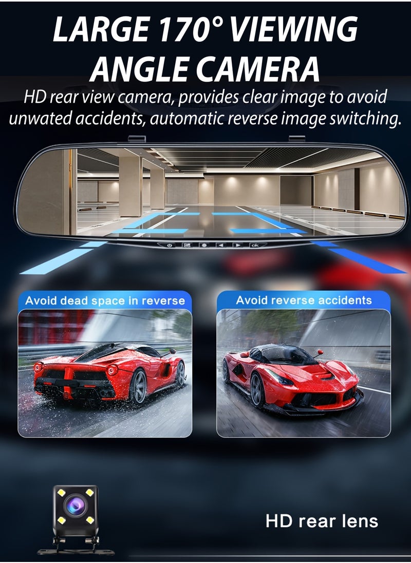 1080P HD Smart DVR Rearview Mirror Dash Cam with Front and Rear Dual Cameras, 170° Wide Angle Backup Cameras, Car Video Recorder Vehicle Blackbox with Night Vision, Motion Detection, Gravity-Sensor, Anti-Glare, 4.3" LCD Screen, Waterproof Rear Camera, Automatic Loop Recording, Reverse Parking Assistance Easy Installation, Supports up to 32GB TF Card
