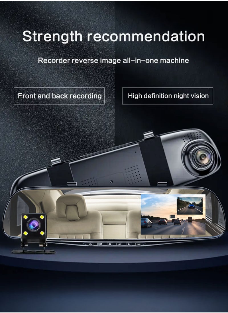 1080P HD Smart DVR Rearview Mirror Dash Cam with Front and Rear Dual Cameras, 170° Wide Angle Backup Cameras, Car Video Recorder Vehicle Blackbox with Night Vision, Motion Detection, Gravity-Sensor, Anti-Glare, 4.3" LCD Screen, Waterproof Rear Camera, Automatic Loop Recording, Reverse Parking Assistance Easy Installation, Supports up to 32GB TF Card
