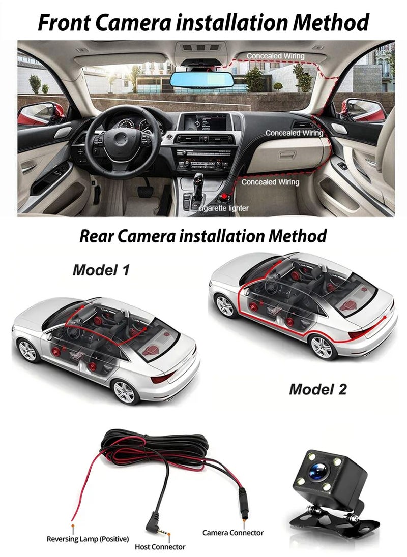 DBLEW 1080P HD Smart DVR Rearview Mirror Dash Cam with Front and Rear Dual Cameras, 170° Wide Angle Backup Cameras, Car Video Recorder Vehicle Blackbox with Night Vision, Motion Detection, Gravity-Sensor, Anti-Glare, 4.3" LCD Screen, Waterproof Rear Camera, Automatic Loop Recording, Reverse Parking Assistance Easy Installation, Supports up to 32GB TF Card  - Image 4