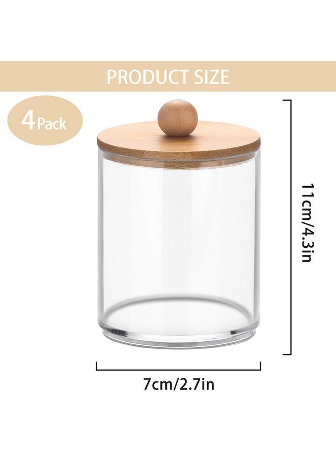 BTSKY 4 Pack Paperclip Holders With Bamboo Lid, Round Binder Holder For Desk, Clear Paper Clip Dispenser Small Office Supply Accessory Organizer Qtip Holder For Office Bathroom Vanity, Clear - Image 2