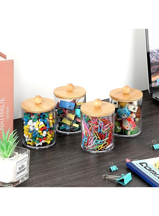 BTSKY 4 Pack Paperclip Holders With Bamboo Lid, Round Binder Holder For Desk, Clear Paper Clip Dispenser Small Office Supply Accessory Organizer Qtip Holder For Office Bathroom Vanity, Clear - Image 3
