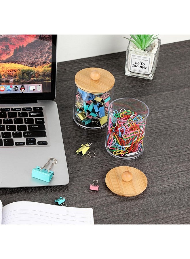 BTSKY 4 Pack Paperclip Holders With Bamboo Lid, Round Binder Holder For Desk, Clear Paper Clip Dispenser Small Office Supply Accessory Organizer Qtip Holder For Office Bathroom Vanity, Clear - Image 4