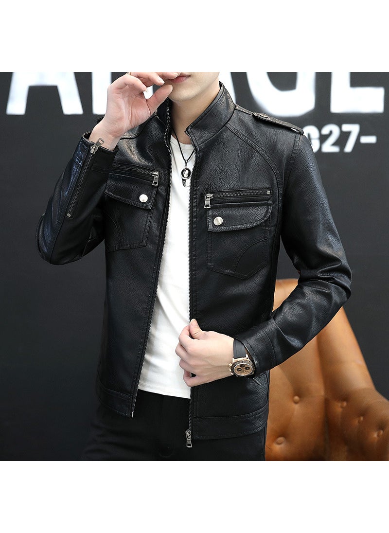 Generic - Mens Casual Multi-Pocket Leather Jacket for Autumn Winter brown - Image 1