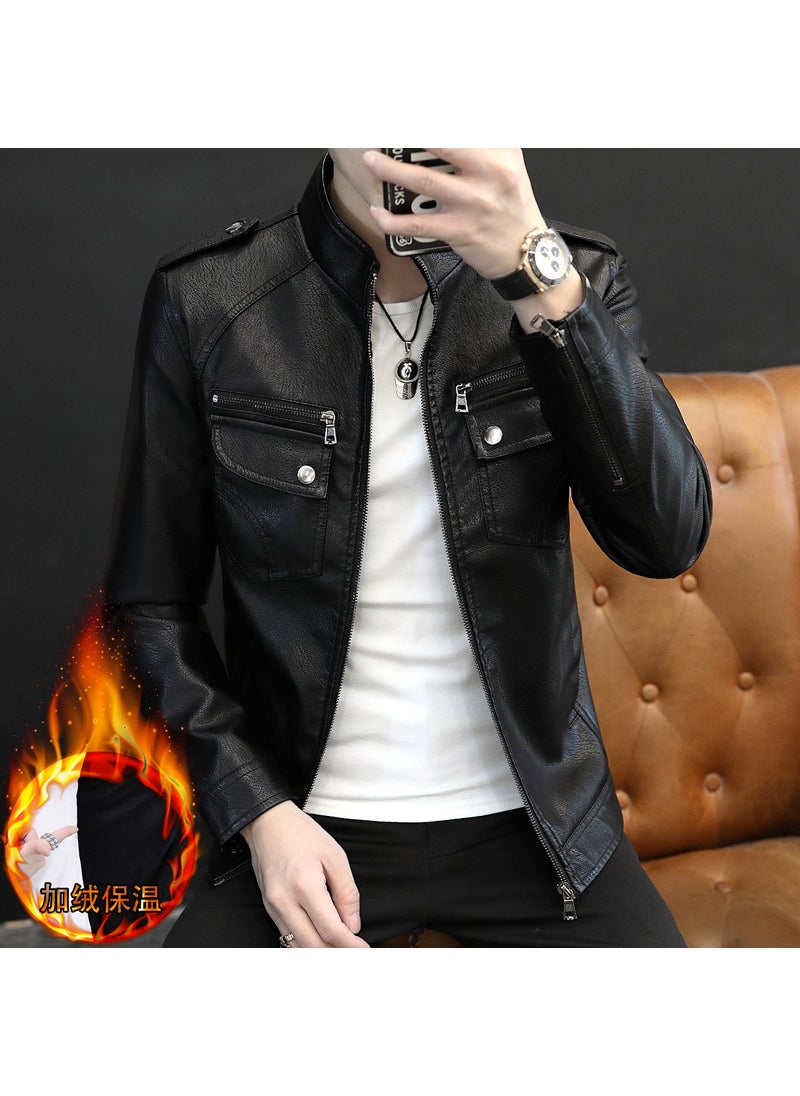 Generic - Mens Casual Multi-Pocket Leather Jacket for Autumn Winter brown - Image 1