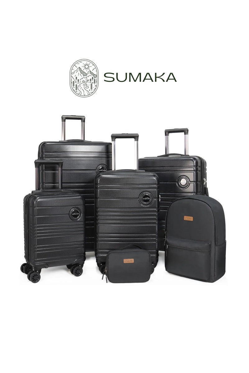 SUMAKA مجموعة حقائب سفر ABS+PC 6 قطع 16"+20"+24"+28" مع حقيبة ظهر وحقيبة مستلزمات شخصية - خفيفة الوزن بغطاء صلب - Image 1