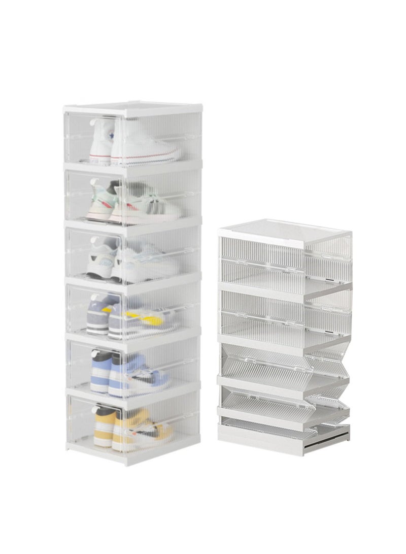 Beauenty Shoe Storage Organizer, Clear Installation-free Foldable Stackable Shoe Box Pack, Portable Cabinet Rack (Transparent 6 Pack) 