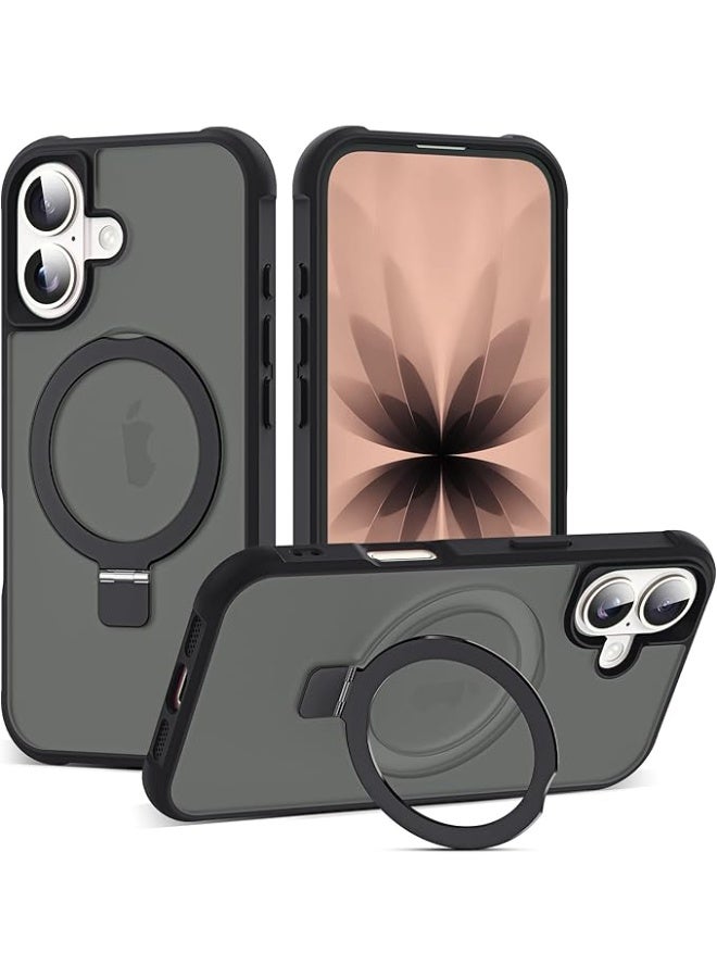 Compatible with iPhone 17 Case with Invisible Magnetic O-Ring Stand Military-Grade Translucent Phone Case for iPhone 17 6.3" [Compatible with Mag-Safe][Great Grip Feeling], Black - Image 1