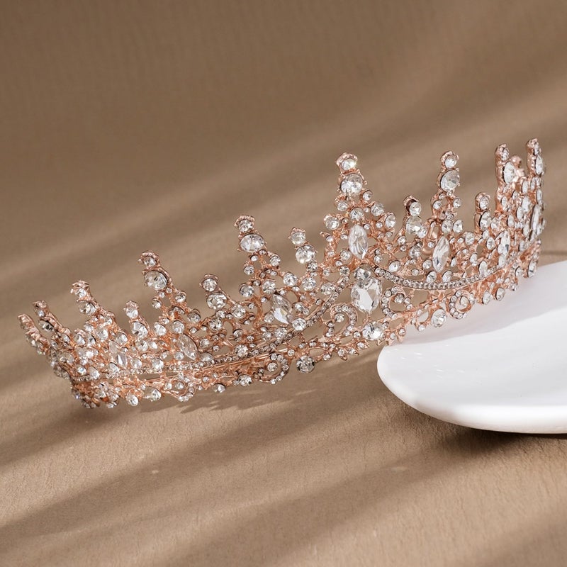 COCIDE Rose Gold Tiara and Crown for Women Crystal Queen Crowns Rhinestone Princess Tiaras for Girl Bride Wedding Hair Accessories for Bridal Birthday Party Prom Halloween Cos-play Costume Christmas - Image 4