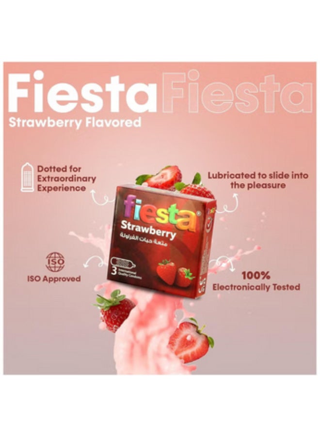 Fiesta strawberry flavor condoms, 3-pack - Image 2