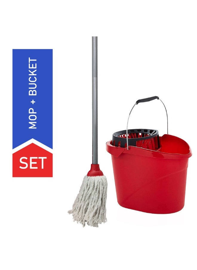 Vileda Vileda Bucket And Wringer 26 x 37.5 x 26.5 Cm + Cotton Mop 10 x 6 x 153 Cm  - Image 2