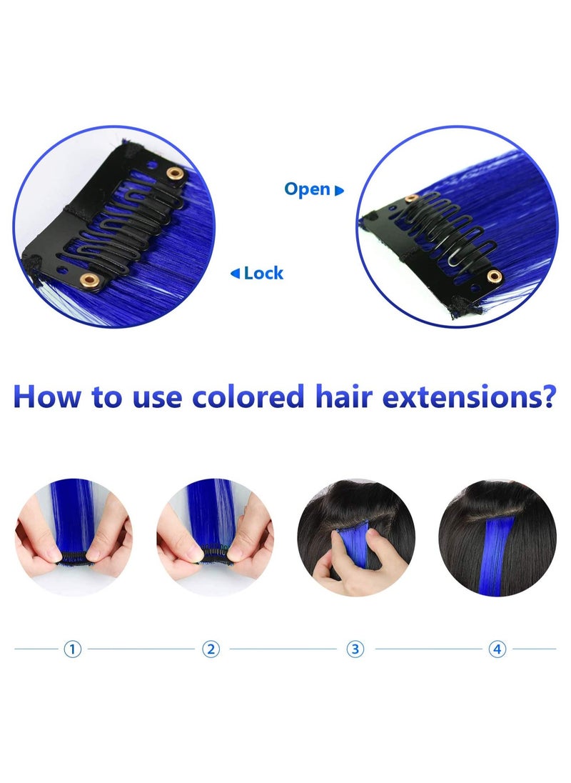 Estelle Estelle 60cm Colored Hair Extensions Multi colors Party Highlights Clip in Synthetic Hair Extensions 10 Pcs Blue  - Image 3