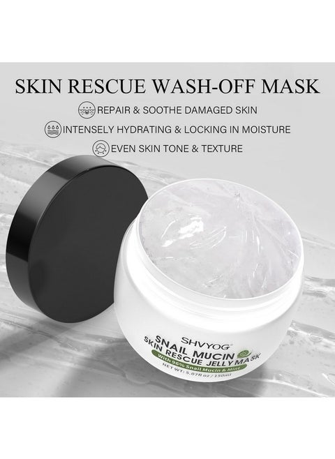 Snail Mucin Mask, Snail Rescue Jelly Face Mask, Snail Mask Hydrating Face Mask With 96% Snail Mucin & Mint Extract, Improving Skin For Blemishes And Dullness