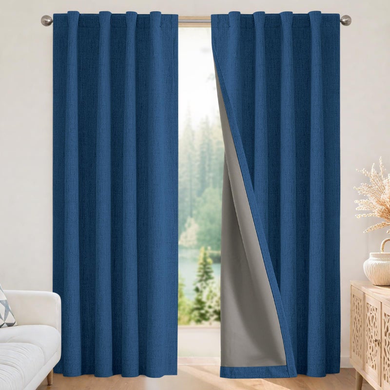 Joydeco Blackout Curtains for Bedroom - 96 Inch Long 100% Light Blocking 2 Panels Navy Blue Drapes, Thermal Insulated Room Darkening Curtains, Linen Textured for Living Room, Rod Pocket & Back Tabs - Image 1