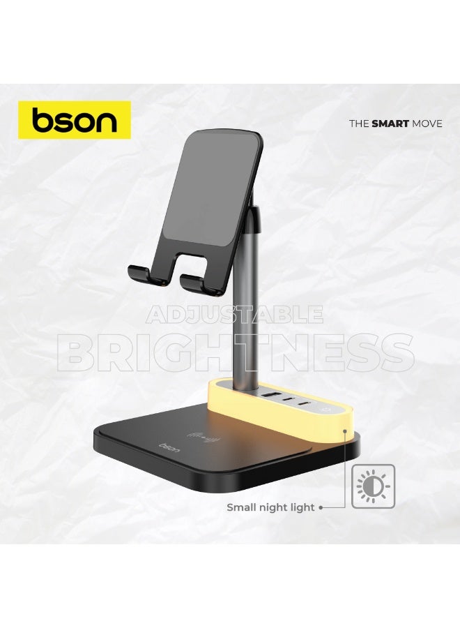 BSON لوحة الطاقة اللاسلكية - مركز شحن سريع Qi بقوة 15 واط مع 4 منافذ للأجهزة وفانوس LED قابل للتعديل، محطة مدمجة شاملة للمكتب، بجانب السرير، المنزل، والمكتب مع شحن منظم للأجهزة - Image 4