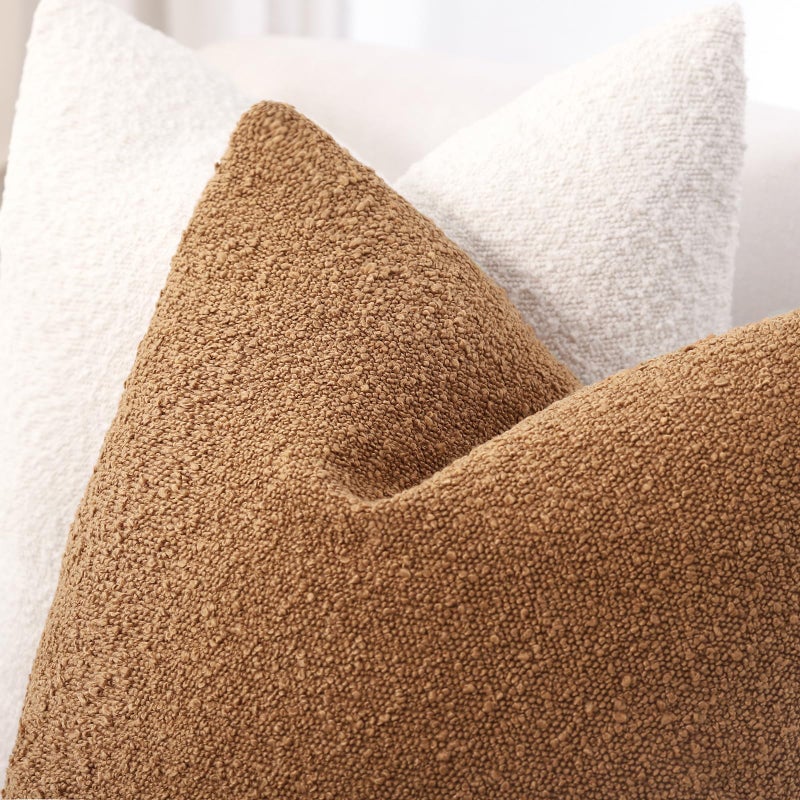 ROMANDECO Boucle Decorative Throw Pillow Covers for Couch Set of 2  24x24 inches  Tobacco - Image 4