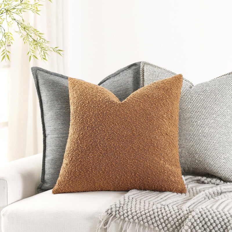 ROMANDECO Boucle Decorative Throw Pillow Covers for Couch Set of 2  24x24 inches  Tobacco - Image 5