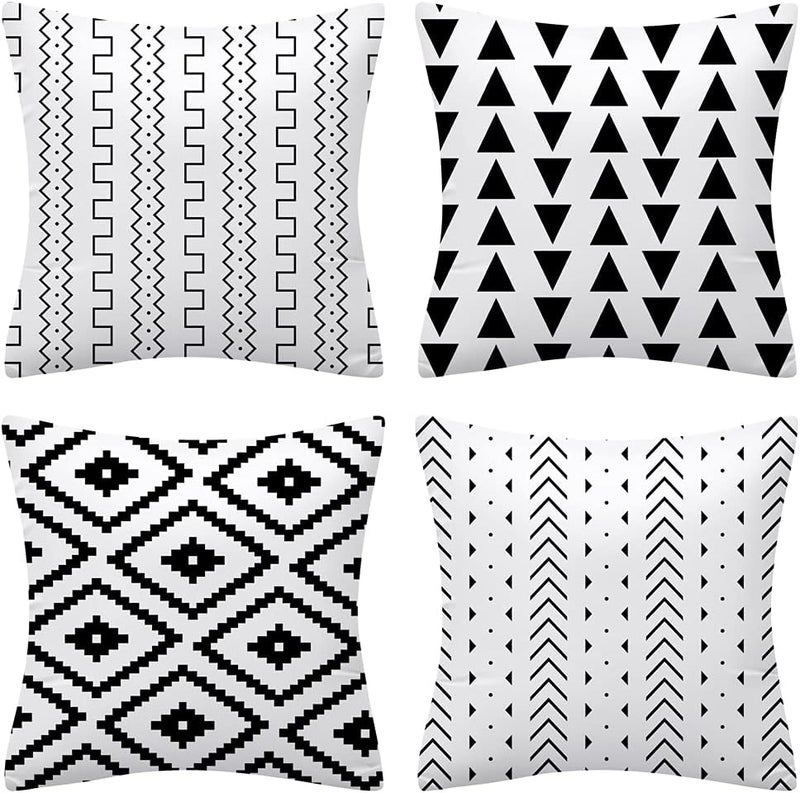 Drmstow Set of 4 Pillow Covers Black and White Boho Throw Pillow Covers Modern Geometric Pattern Decorative Cushion Pillowcases for Home Decor Couch Bedroom Sofa Chair Car 18x18 Inches - Image 2