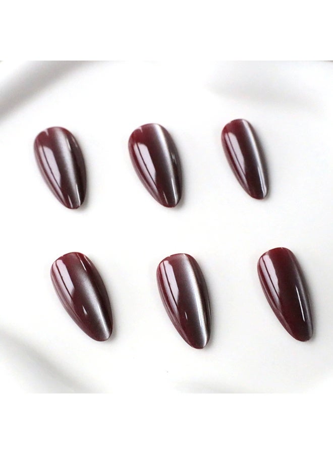Goolsky Premium 24-Piece Burgundy Cat Eye Long Press-on Nails for Bold Glamour - Image 4