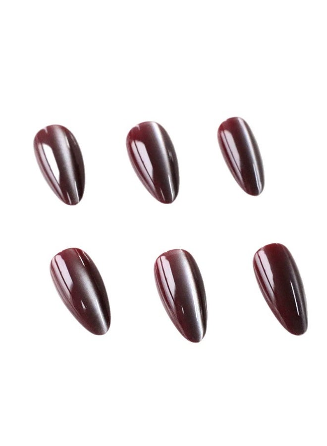 Goolsky Premium 24-Piece Burgundy Cat Eye Long Press-on Nails for Bold Glamour - Image 2