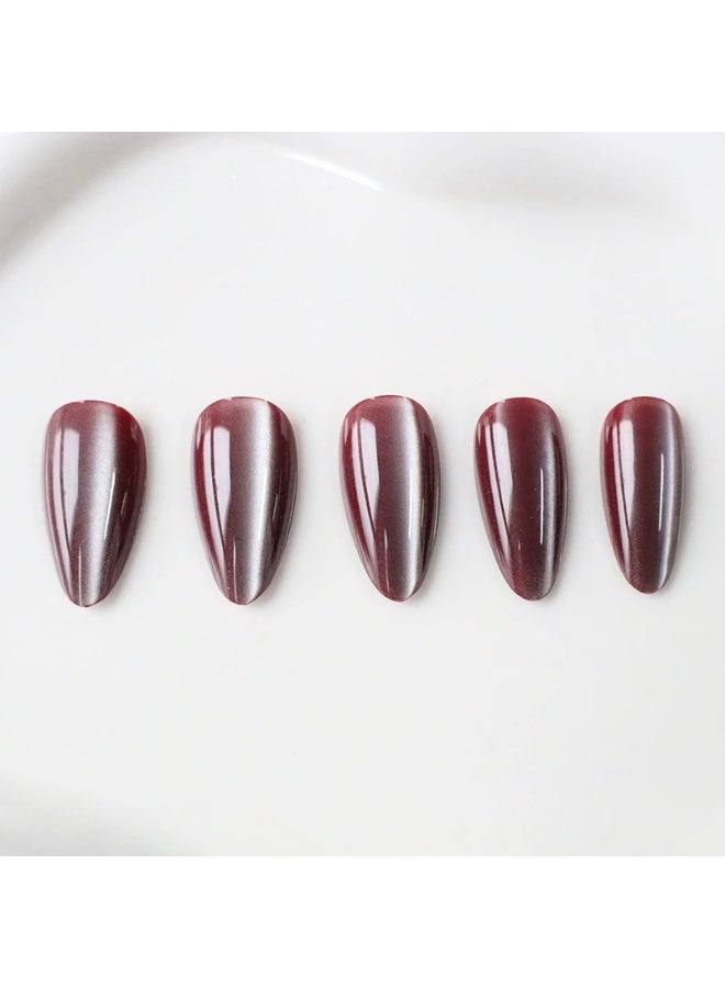 Goolsky Premium 24-Piece Burgundy Cat Eye Long Press-on Nails for Bold Glamour - Image 3