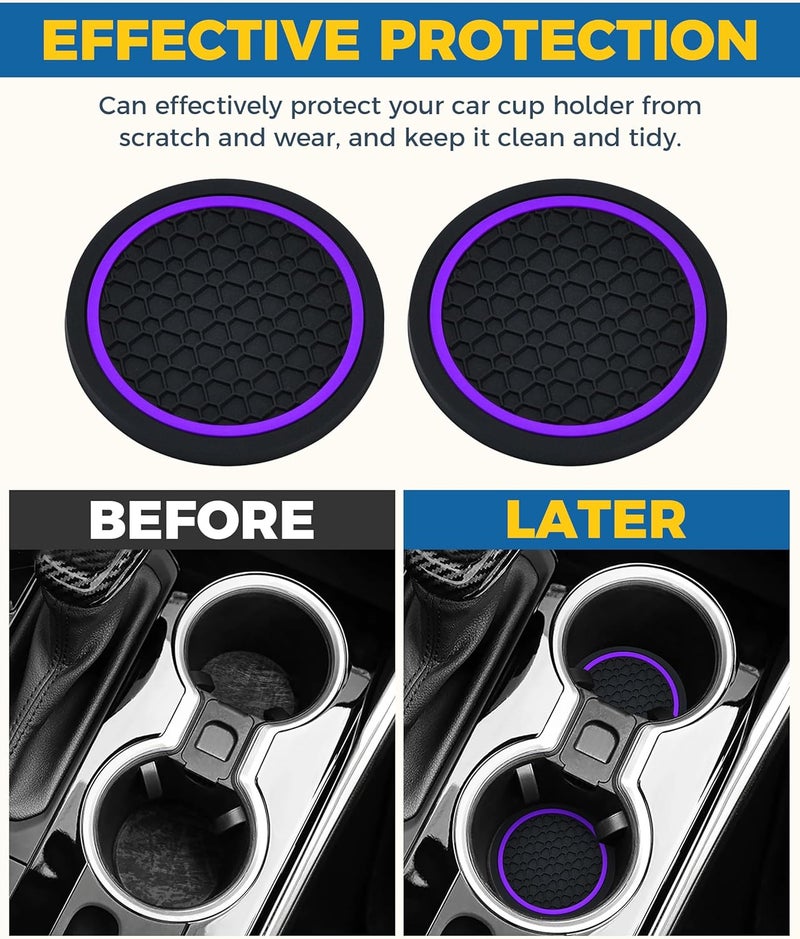 UBOG 4PCS Car Coasters,Car Accessories Car Cup Coasters,Car Accessories Interior,2.75 Inch Car Coasters for Cup Holders,Universal Non-Slip Car Cup Holder Coaster for Most Vehicle Truck (Black&Purple) - Image 4
