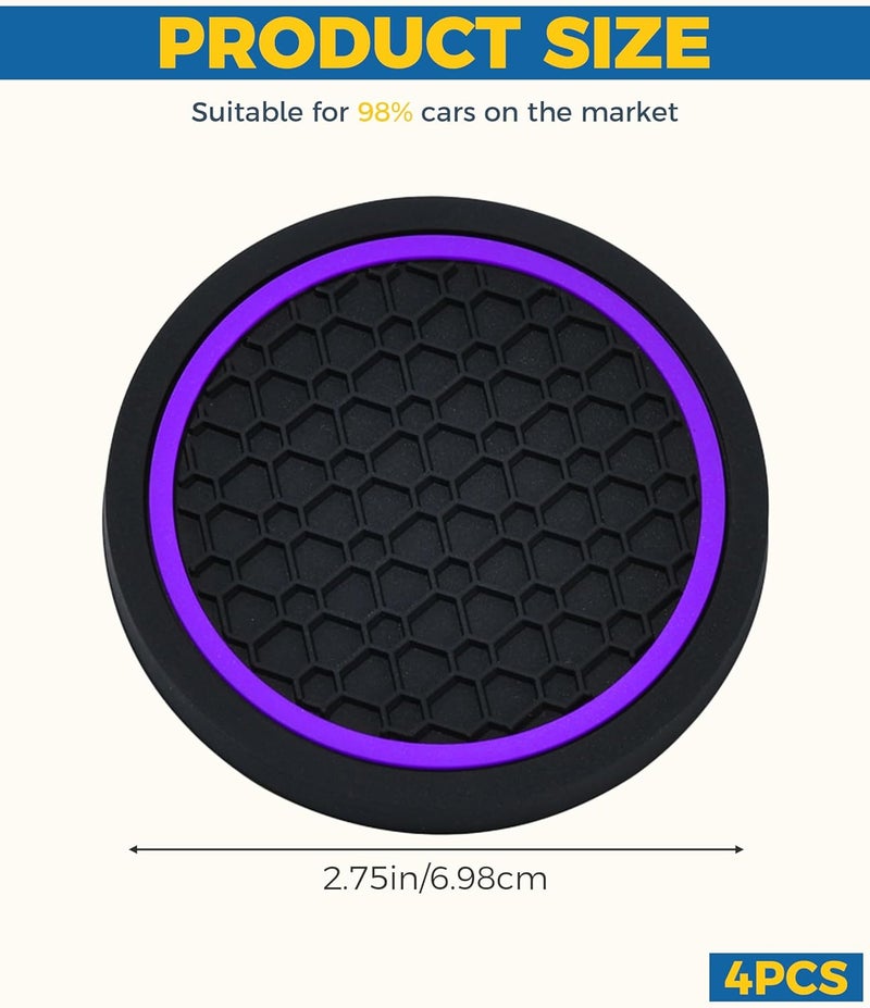 UBOG 4PCS Car Coasters,Car Accessories Car Cup Coasters,Car Accessories Interior,2.75 Inch Car Coasters for Cup Holders,Universal Non-Slip Car Cup Holder Coaster for Most Vehicle Truck (Black&Purple) - Image 2