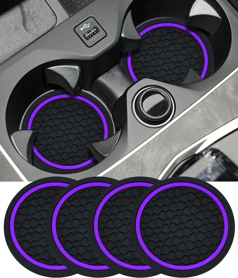 UBOG 4PCS Car Coasters,Car Accessories Car Cup Coasters,Car Accessories Interior,2.75 Inch Car Coasters for Cup Holders,Universal Non-Slip Car Cup Holder Coaster for Most Vehicle Truck (Black&Purple) - Image 1