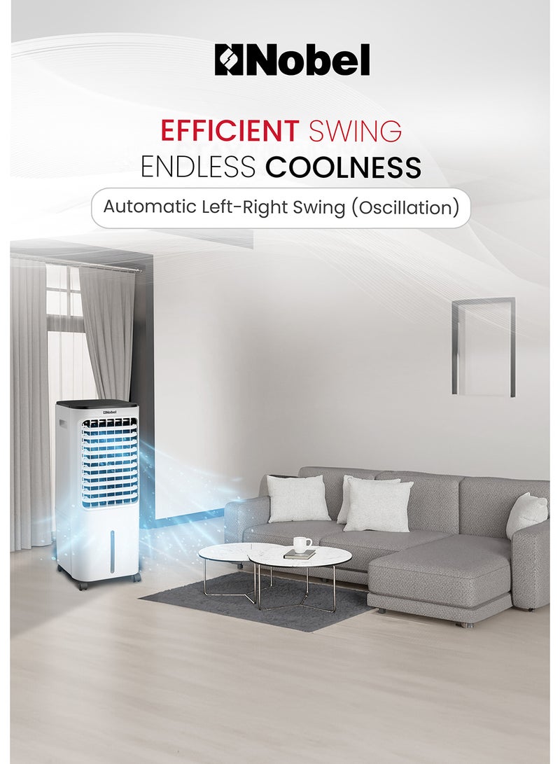 Nobel Air Cooler, 12L Water Tank, 3-Speed, Ionizer, Remote Control, Auto Swing, 7.5H Timer, Honeycomb Cooling Pads, Tubular Flow Fan With Water Shortage Protection 12 L 65 W Nobel Air Cooler NAC40R White - Image 5