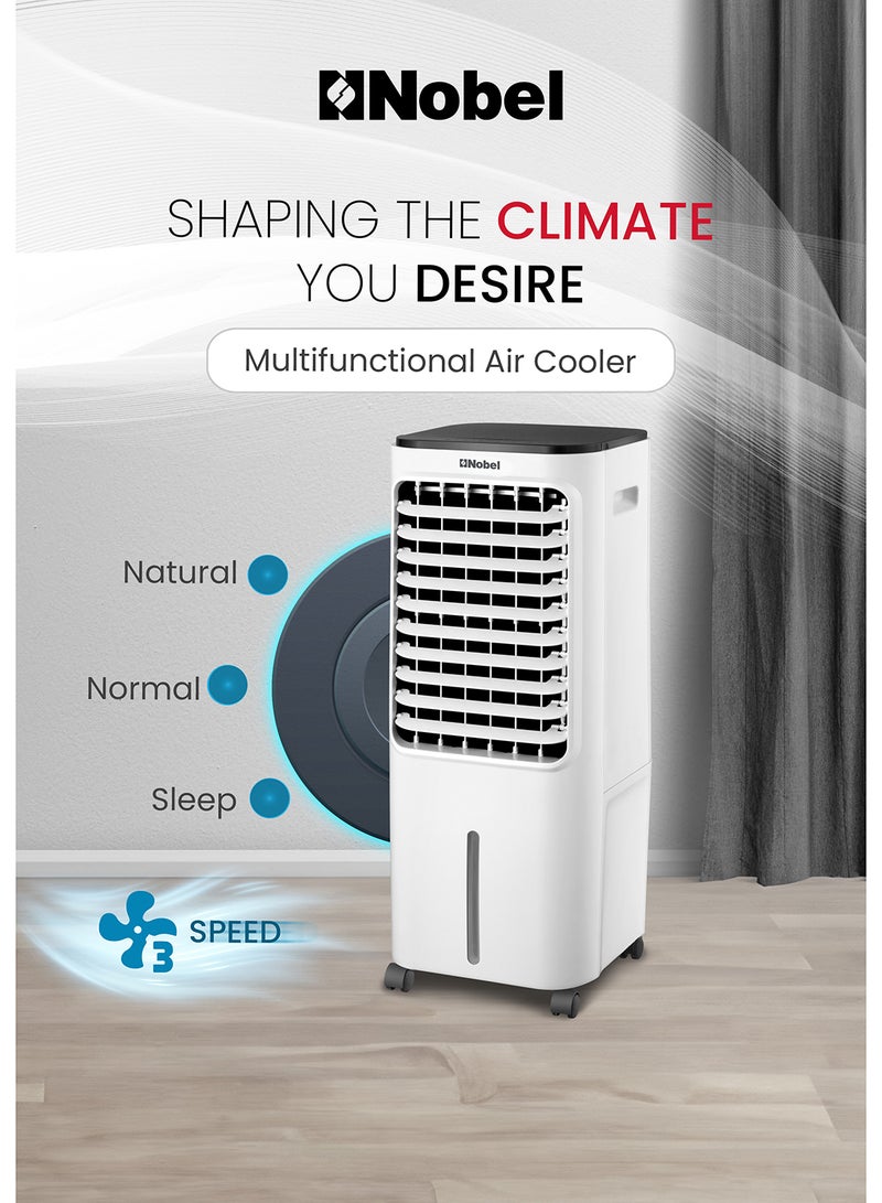 Nobel Air Cooler, 12L Water Tank, 3-Speed, Ionizer, Remote Control, Auto Swing, 7.5H Timer, Honeycomb Cooling Pads, Tubular Flow Fan With Water Shortage Protection 12 L 65 W Nobel Air Cooler NAC40R White - Image 2
