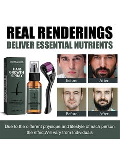 West&Month Hair Growth Spray - Beard Growth Spray Set for Men Nourishing Moisturizing Moustache Growth Enhancer Anti Hair Loss Care Serum with Beard Roller  - Image 4