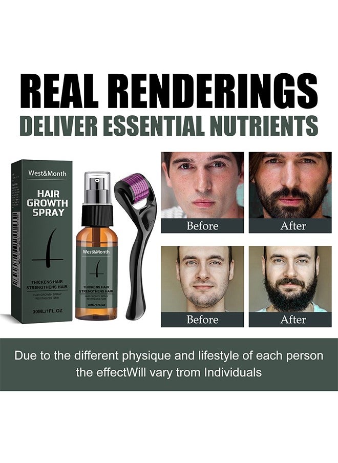 West&Month Hair Growth Spray - Beard Growth Spray Set for Men Nourishing Moisturizing Moustache Growth Enhancer Anti Hair Loss Care Serum with Beard Roller  - Image 4