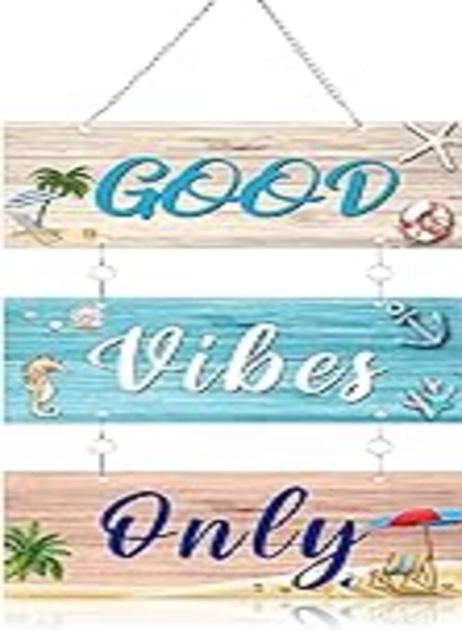 Hotop Hanging Beach Wall Decor Metal Summer Beach Decor Beach Plaque Wall Signs Beach Theme Plaque Signs Good Only Vibes Beach Sign Hanging Beach Word Sign for Beach Summer