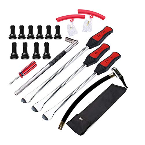 Dr.Roc Tire Spoons Lever Motorcycle Dirt Bike Lawn Mower Tire Changing Tools with Bag 1x14.5 inch 2x11 inch Tire Irons 2X Rim Protectors 1x Tire Valve Stems with Remover Tool (Black) - Image 1