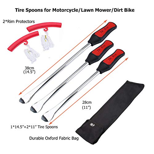 Dr.Roc Tire Spoons Lever Motorcycle Dirt Bike Lawn Mower Tire Changing Tools with Bag 1x14.5 inch 2x11 inch Tire Irons 2X Rim Protectors 1x Tire Valve Stems with Remover Tool (Black) - Image 2