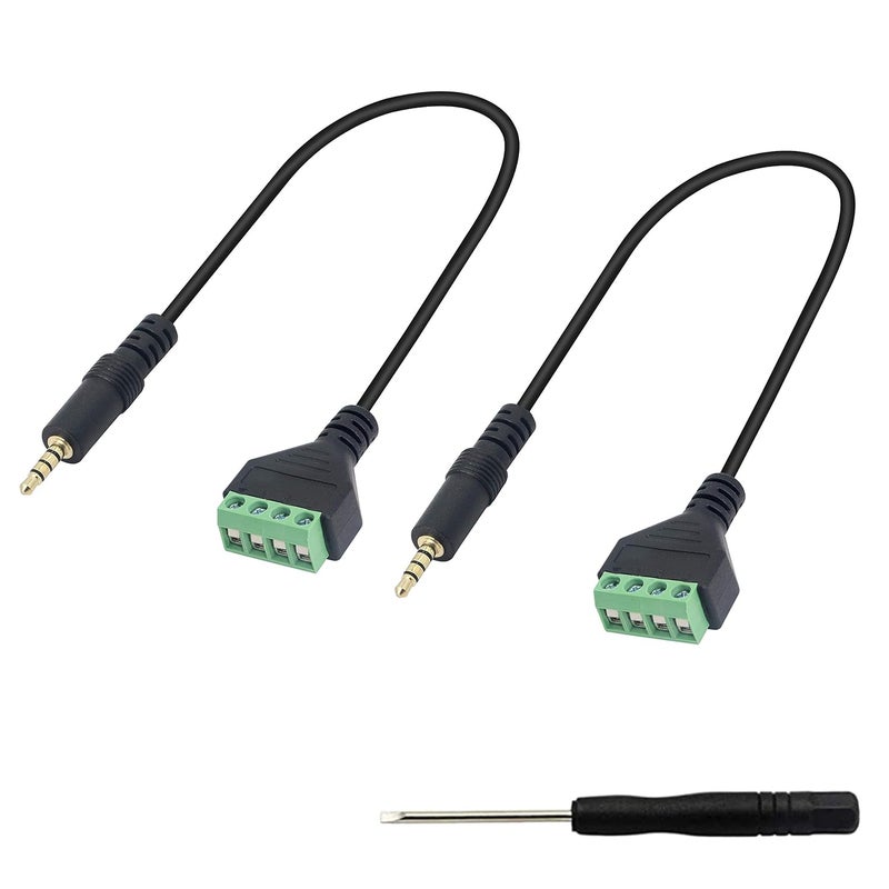 XMSJSIY 3.5mm Terminal Block Cable, 1/8 Inch TRRS Stereo Solderless Screw Terminal Speaker Wire 3.5mm 4 Pole Male to 4Pin Bolt Headphone Balum Patch Cord (2 Pack-32CM) - Image 1