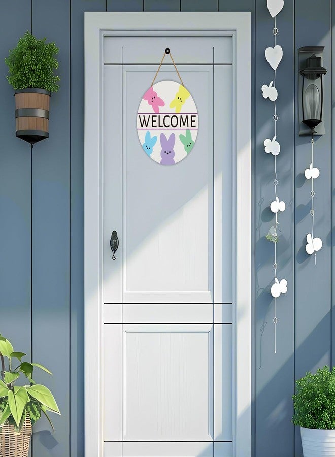YUNKKIN Easter Wreaths for Front Door Easter Door Decorations Cute Bunny Wall Decor Wooden Front Door Hanger Bunny Hanging Welcome Sign for Porch Wall Indoor Home Decor - Image 3