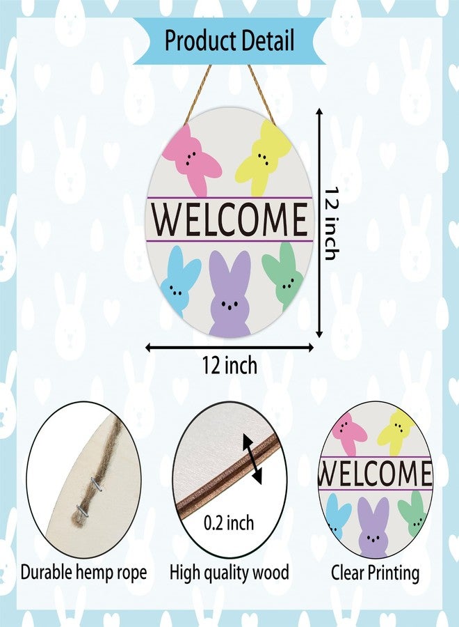 YUNKKIN Easter Wreaths for Front Door Easter Door Decorations Cute Bunny Wall Decor Wooden Front Door Hanger Bunny Hanging Welcome Sign for Porch Wall Indoor Home Decor - Image 2