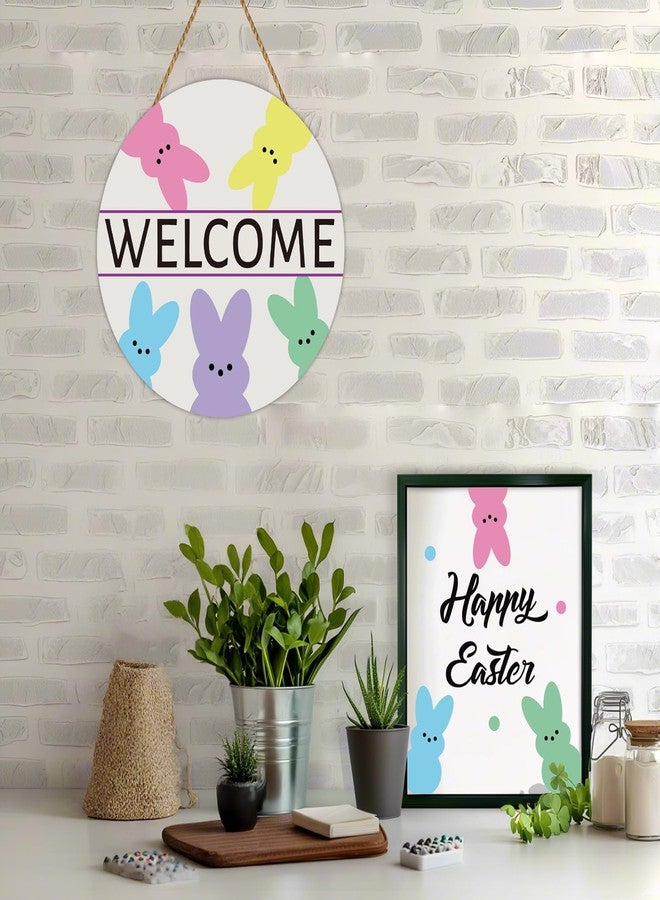 YUNKKIN Easter Wreaths for Front Door Easter Door Decorations Cute Bunny Wall Decor Wooden Front Door Hanger Bunny Hanging Welcome Sign for Porch Wall Indoor Home Decor - Image 4
