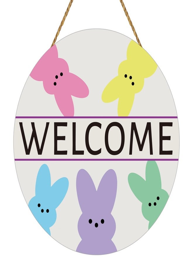 YUNKKIN Easter Wreaths for Front Door Easter Door Decorations Cute Bunny Wall Decor Wooden Front Door Hanger Bunny Hanging Welcome Sign for Porch Wall Indoor Home Decor - Image 1