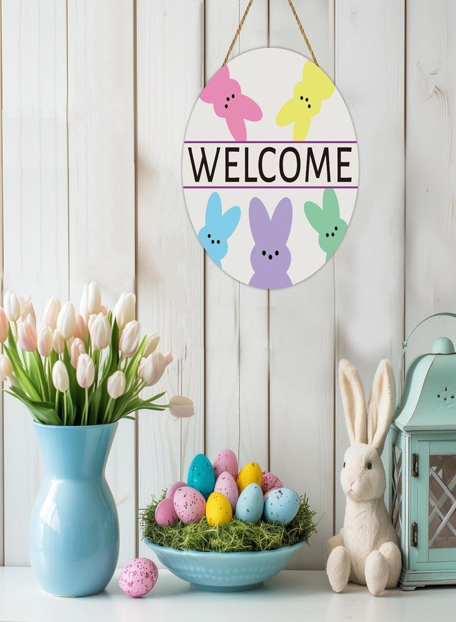 YUNKKIN Easter Wreaths for Front Door Easter Door Decorations Cute Bunny Wall Decor Wooden Front Door Hanger Bunny Hanging Welcome Sign for Porch Wall Indoor Home Decor - Image 5