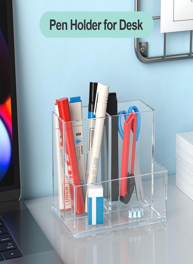 runzoos Clear Pen Holder for Desk, Acrylic Pencil Holder for Desk, Makeup Brush Holder Organizer for Vanity, Pen Pencil Organizer Cup, Office Desk Organizers and Accessories, Office Desk Organization - Image 3