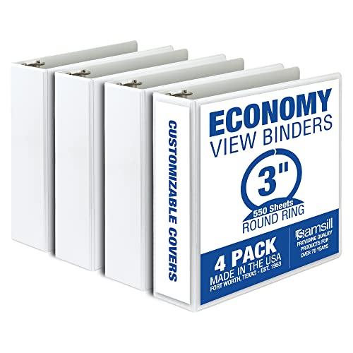 Samsill 3 Inch 3 Ring Binders, Made in USA, Economy Round Ring, Clear View Cover, 550 Sheet Capacity - for School, Home, Office - White, 4 Pack - Image 2