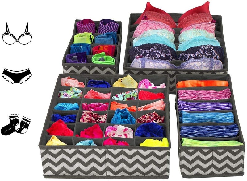 YUGMI SHOP YUGMI SHOP Drawer Organizer Closet Set of 4 Pack Collapsible Foldable Cloth Storage Dresser Drawer Organizer Divider Set Cube Basket for Lingerie Clothes Bra Socks Ties - Image 4
