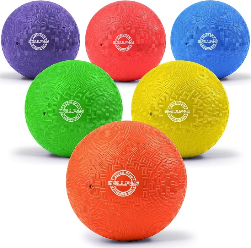 BallFUN كرات دودج بول، مجموعة كرات دودج للأطفال والبالغين، كرات ركلة قفز لكرة اليد للألعاب الخارجية والداخلية - تشمل مضخة وحقيبة تخزين شبكية - Image 1