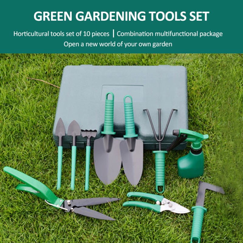Gardening Hand Tools: 10Pcs Green Heavy Duty Stainless Steel Set - Ergonomic Anti-slip Handle Garden Tool Set for Home Gardeners, Beginners And Experienced Gardeners - Image 2