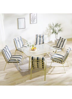 DANUBE HOME طقم طعام بولاريس مكون من 7 قطع، طاولة مستطيلة من قطعة واحدة مع 6 كراسي، طقم طعام 6+1، 1+6 مقاعد، أثاث بتصميم عصري لغرفة الطعام المنزلية  - Image 1
